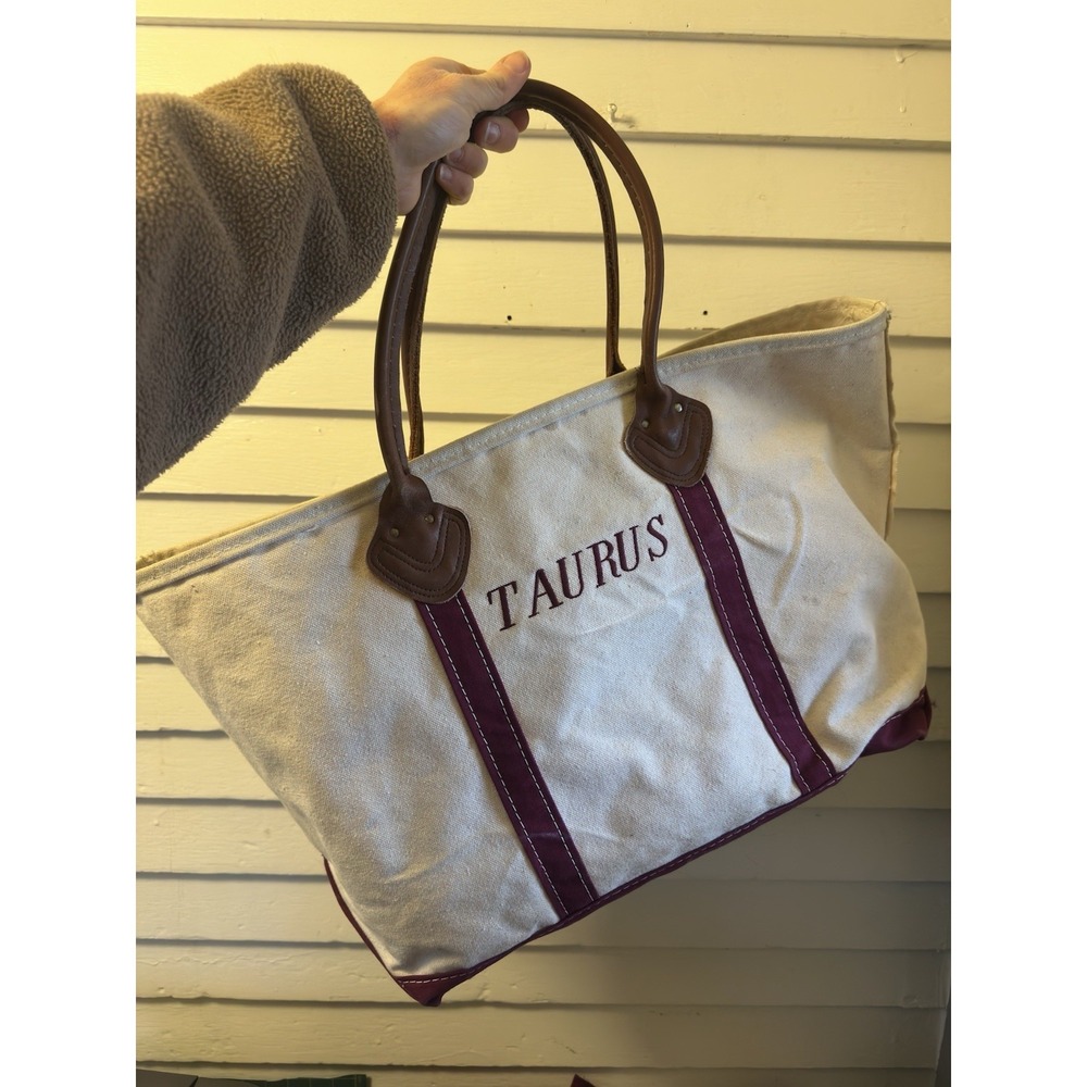 80s LL Bean Boat & Tote Leather Handle TAURUS Red Pink Magenta